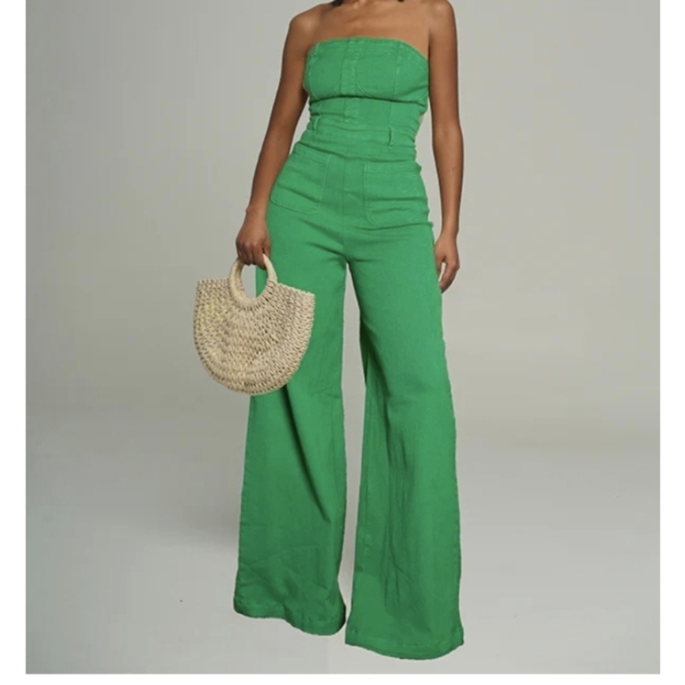 Green Strapless Jumpsuit - Picture 1 of 3